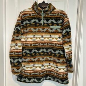 Koolaburra Tan and Green Oversized 1/4 Zip Pullover. Size S